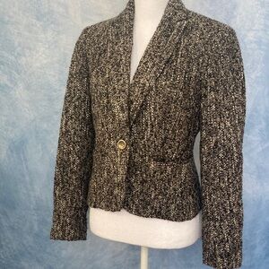 💍2for$50💍 Sharagano Black & Grey Textured Blazer 80s Look Padded Shoulders